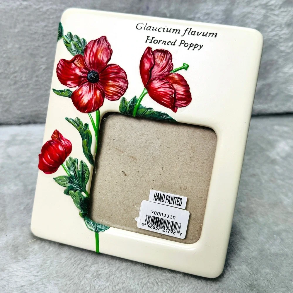 Horned Poppy Glaucium Flavum Carr Hand Painted Ceramic Frame‎ Burnes of Boston